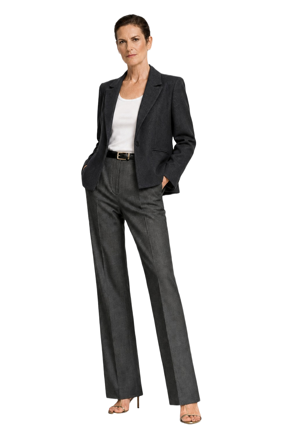 1990s Charcoal Grey Wool Blend Blazer - Model
