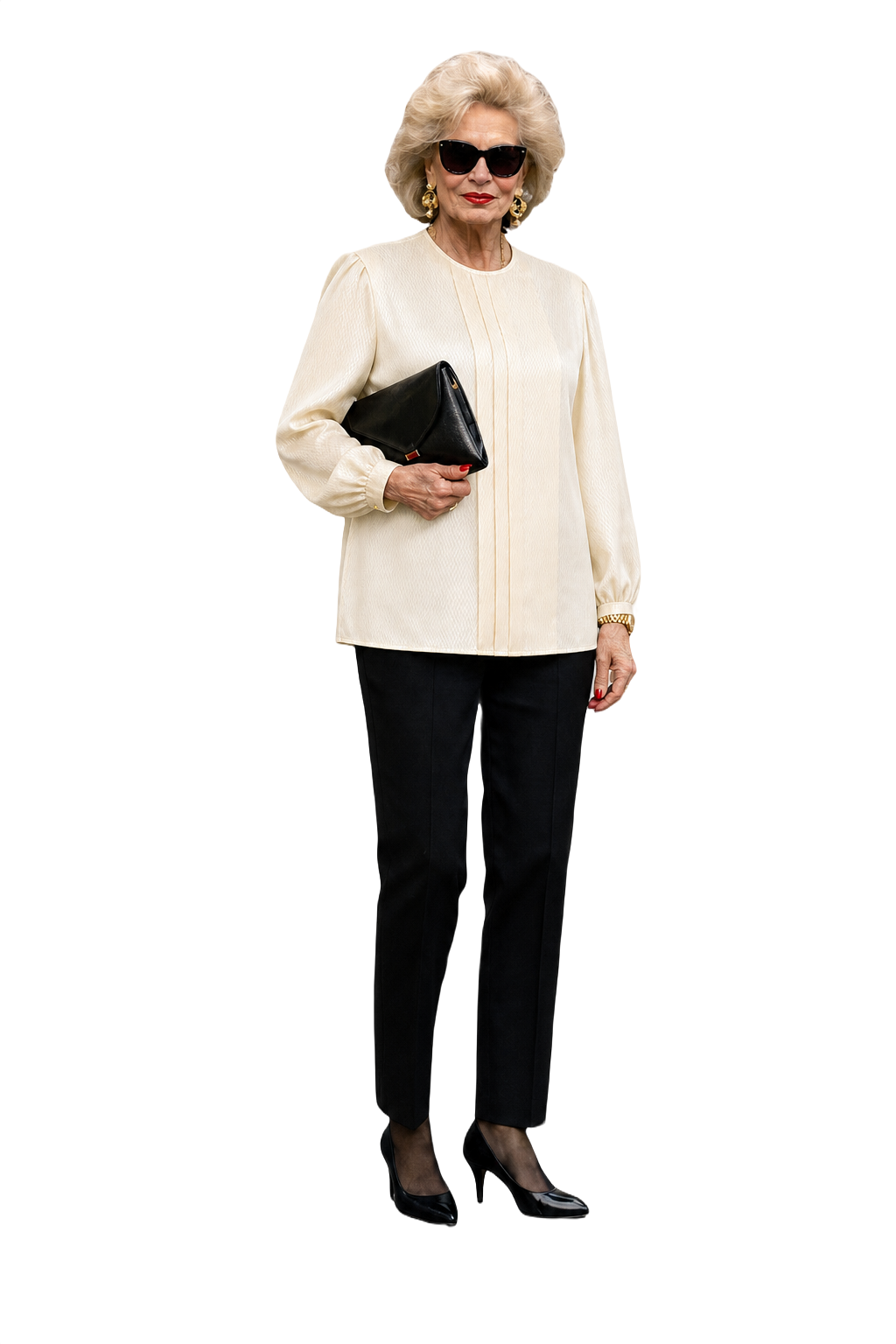 1980s Cream Silk Blend Blouse - Model