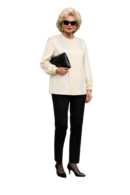 1980s Cream Silk Blend Blouse - Model