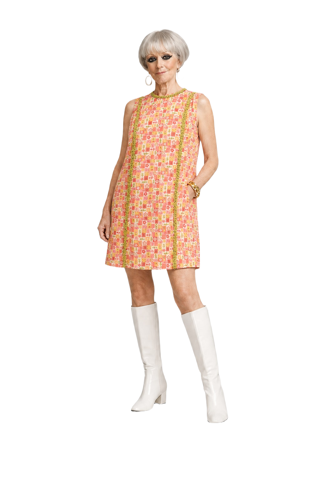 1960s Pink Cotton Blend Shift Dress - Model