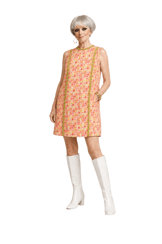 1960s Pink Cotton Blend Shift Dress - Model