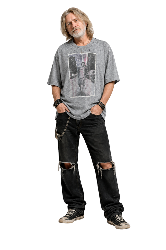 1990s Grey Cotton Distressed T-Shirt - Model