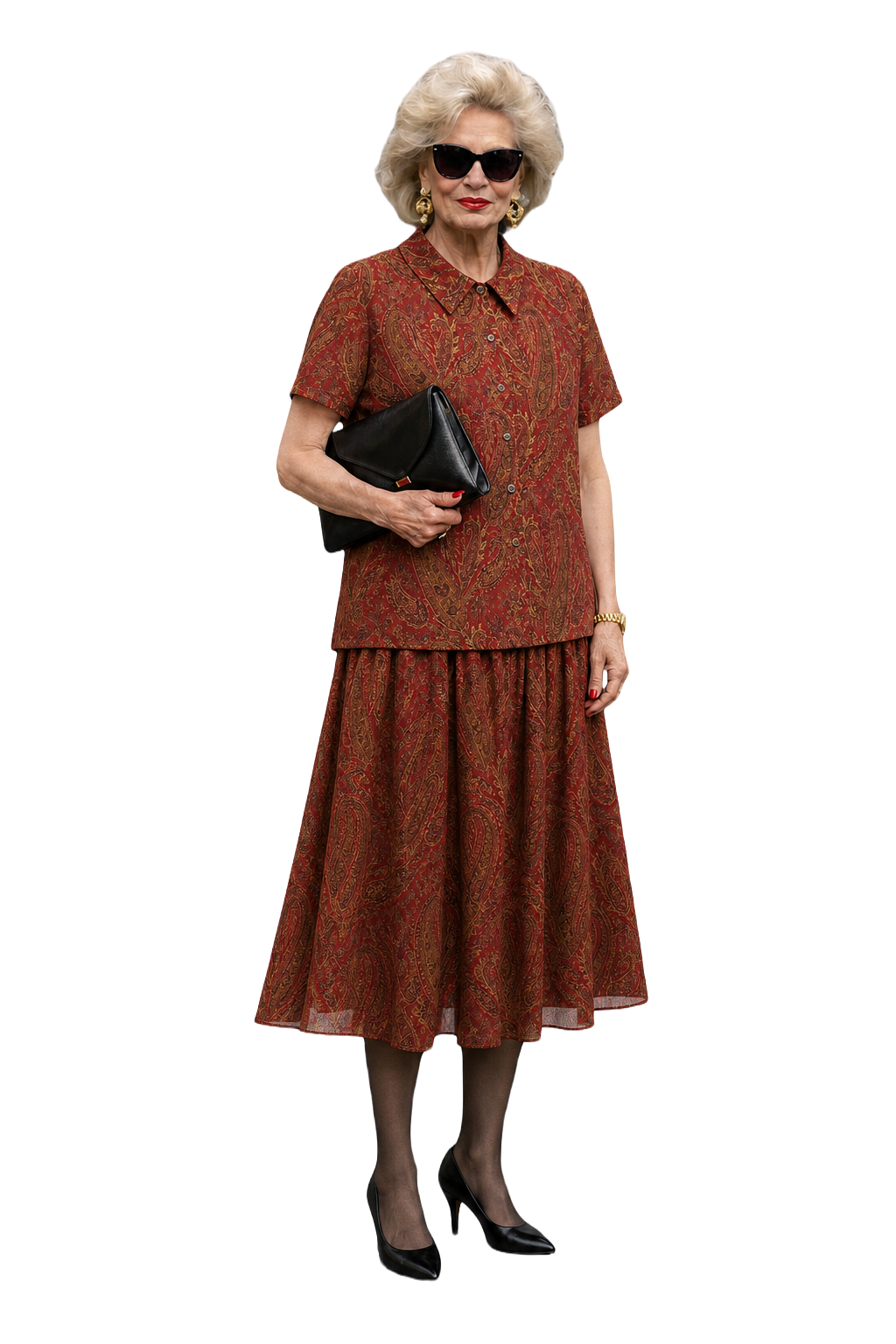 1990s Red Cotton Blend Blouse + Skirt - Model