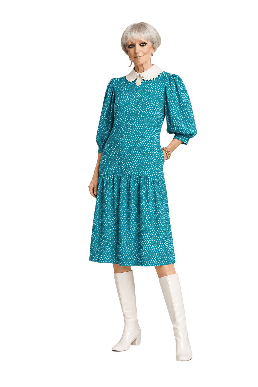 1960s Turquoise Cotton Dress - Model