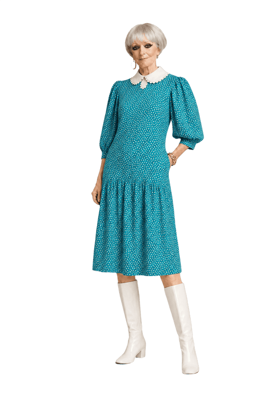 1960s Turquoise Cotton Dress - Model