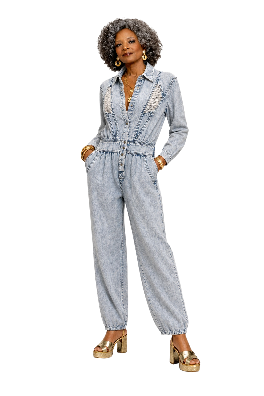 1980s Light Blue Denim Jumpsuit - Model