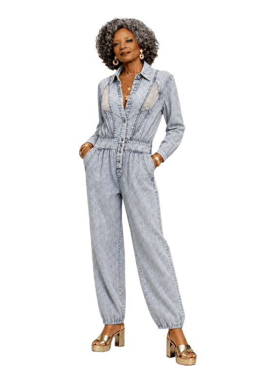 1980s Light Blue Denim Jumpsuit - Model