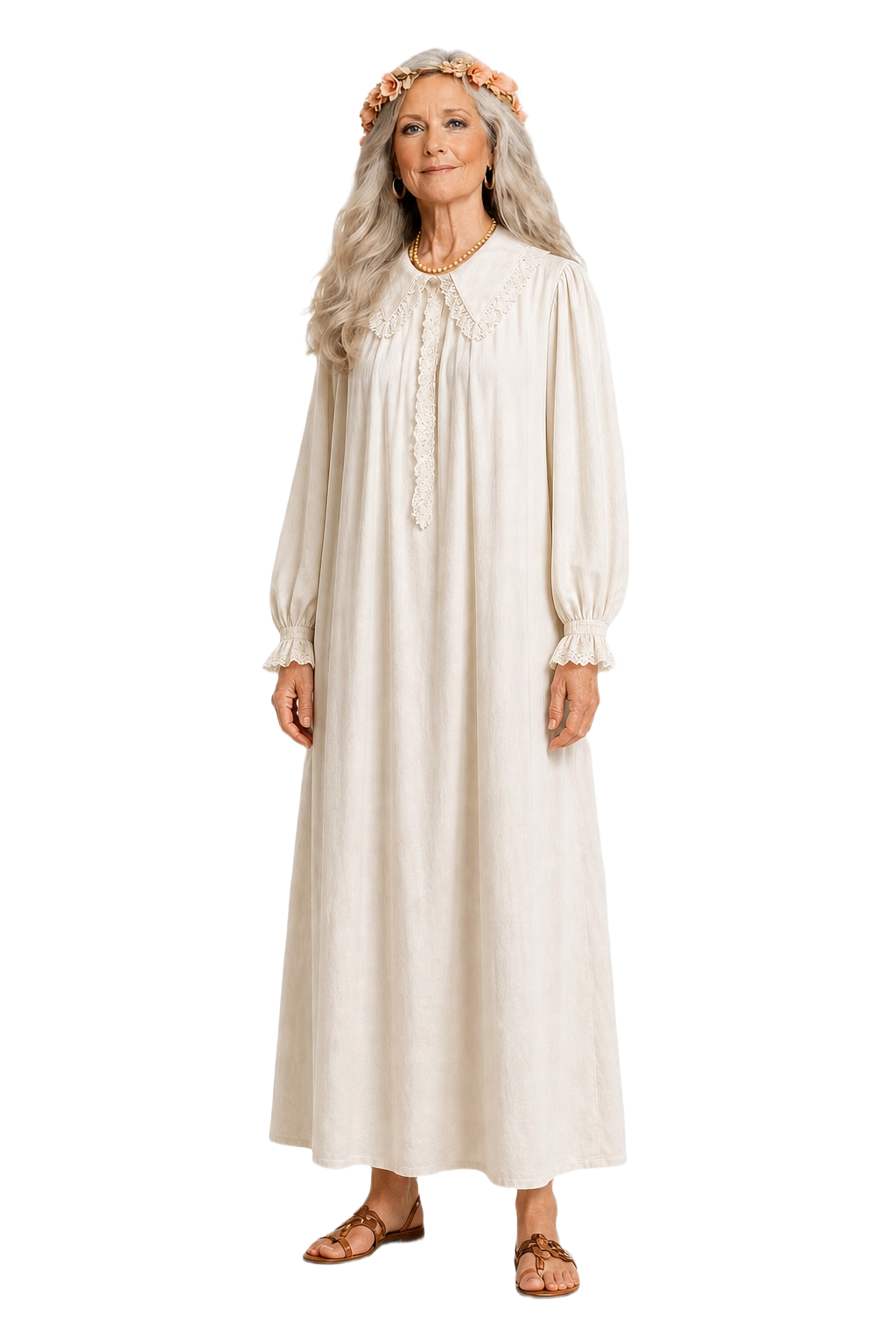 1970s Cream Cotton Maxi Dress - Model