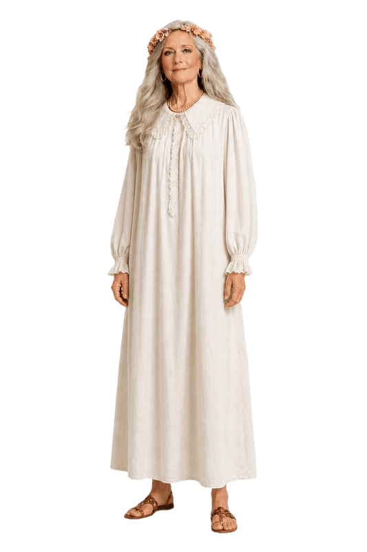 1970s Cream Cotton Maxi Dress - Model