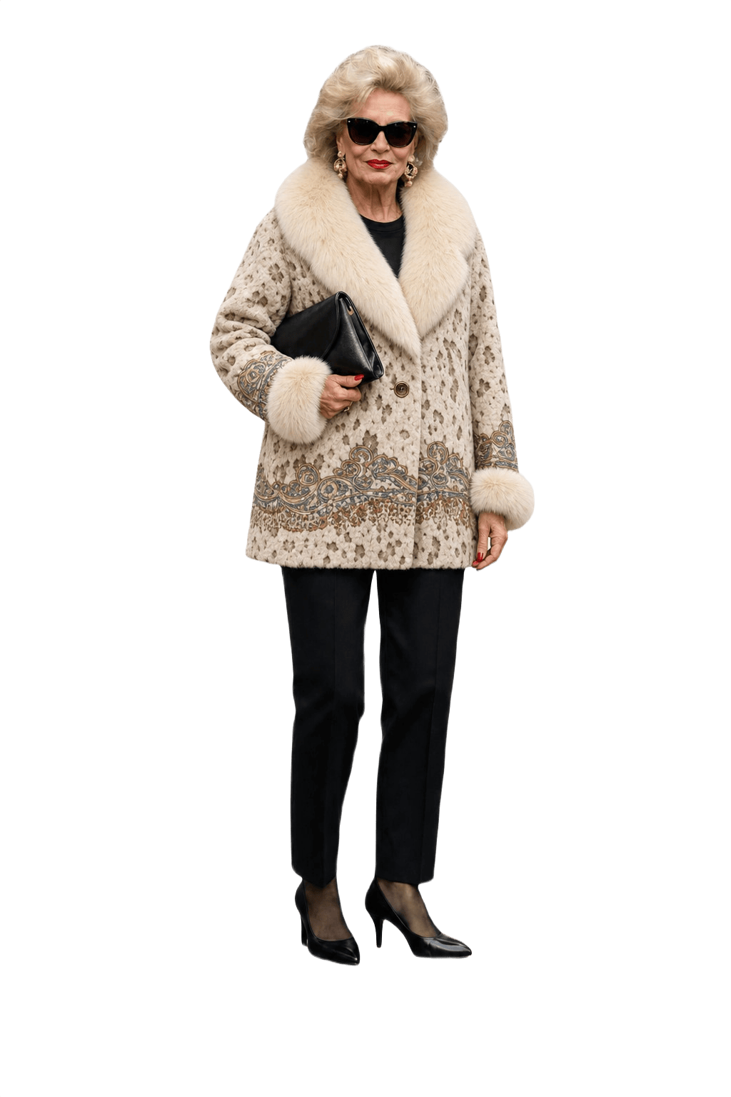 1980s Cream Faux Fur Coat - Model