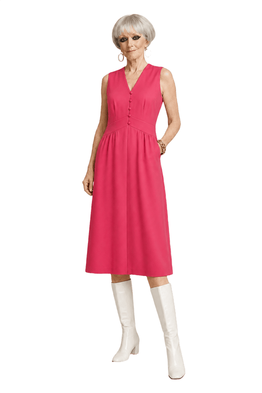 1960s Bright Pink Synthetic Blend Midi Dress - Model