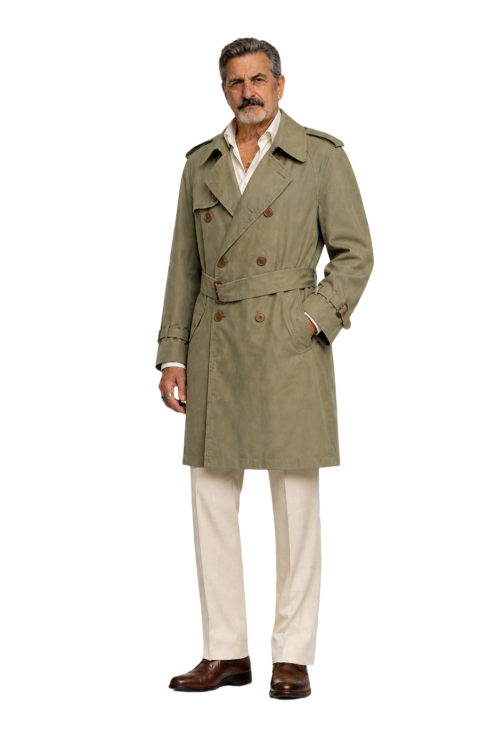 1980s Olive Green Cotton Blend Trench Coat - Model
