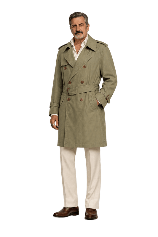 1980s Olive Green Cotton Blend Trench Coat - Model