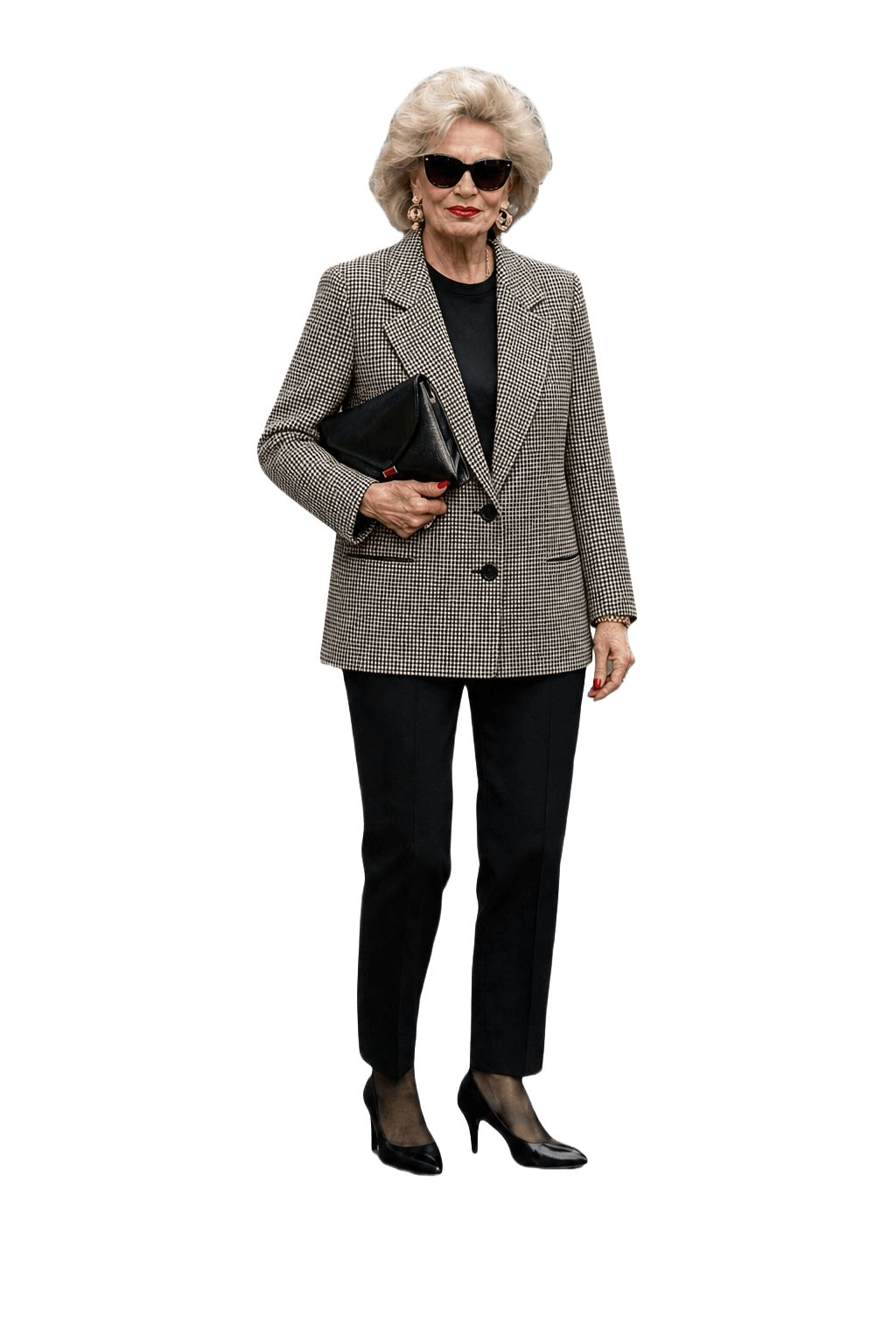 1980s Black and White Wool Blend Blazer - Model