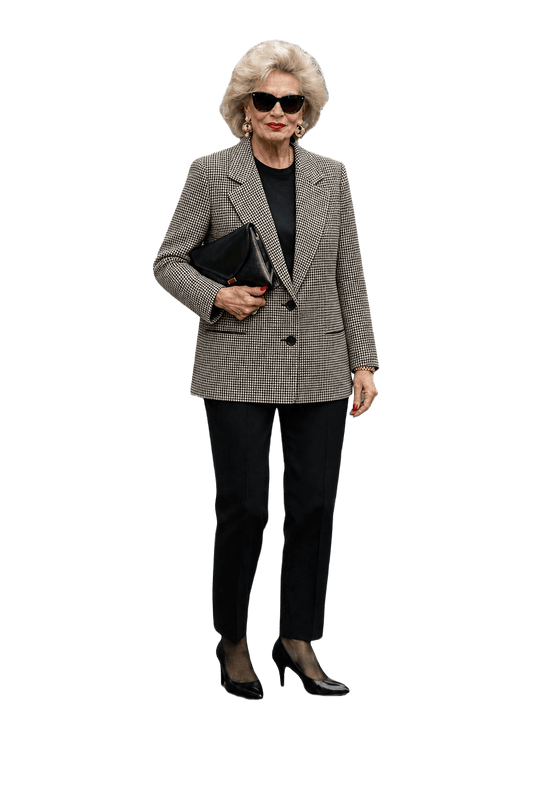1980s Black and White Wool Blend Blazer - Model