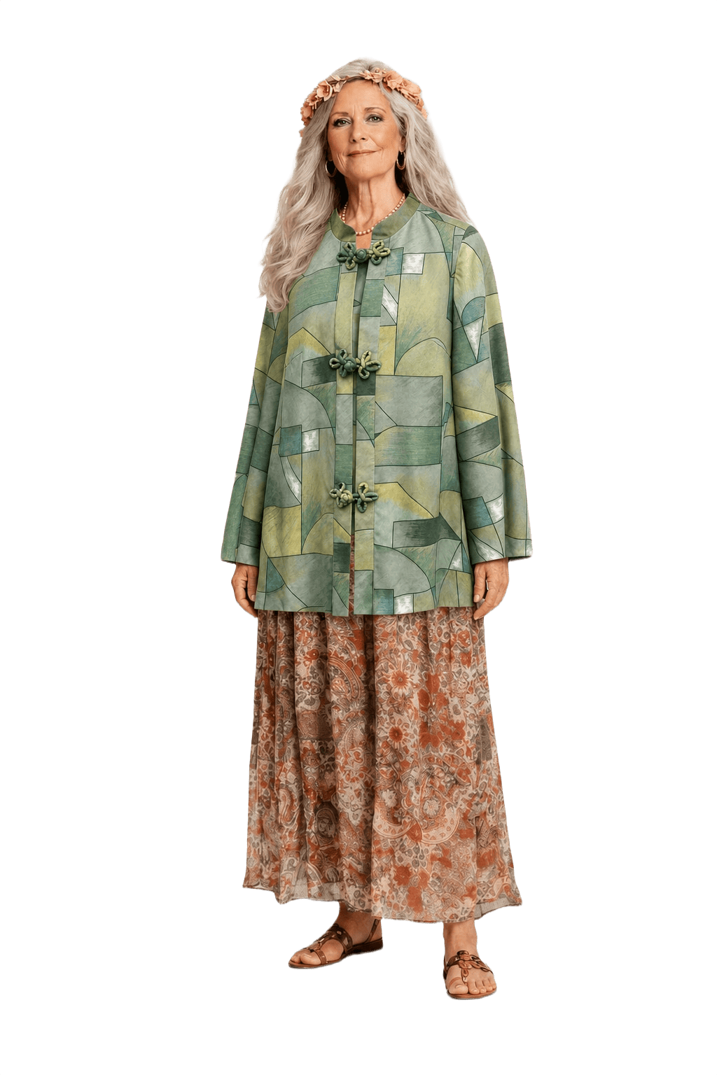 [1980s] Green Yellow Silk Jacket - Model