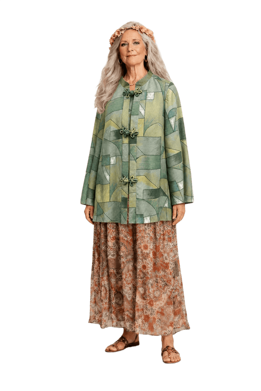 [1980s] Green Yellow Silk Jacket - Model