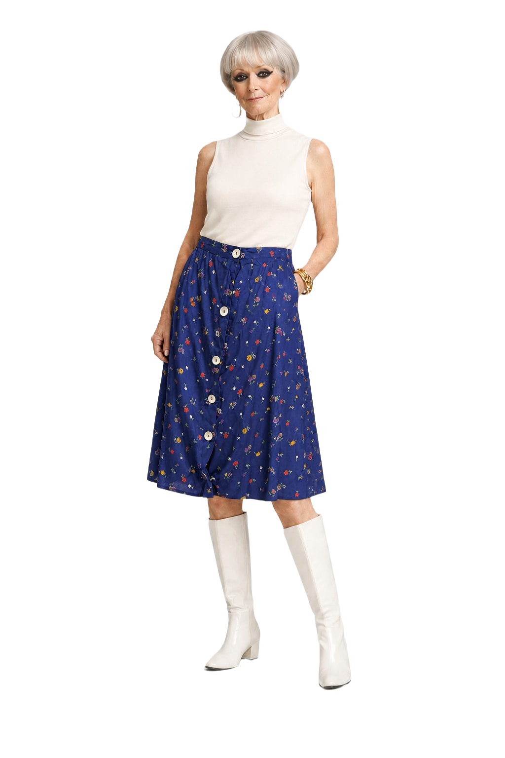 1960s Navy Blue Cotton Blend Skirt - Model