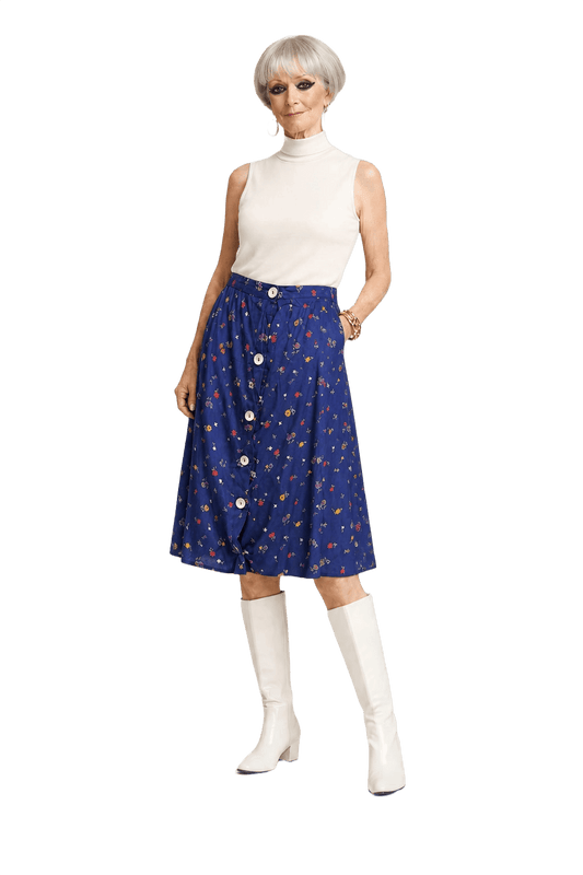 1960s Navy Blue Cotton Blend Skirt - Model