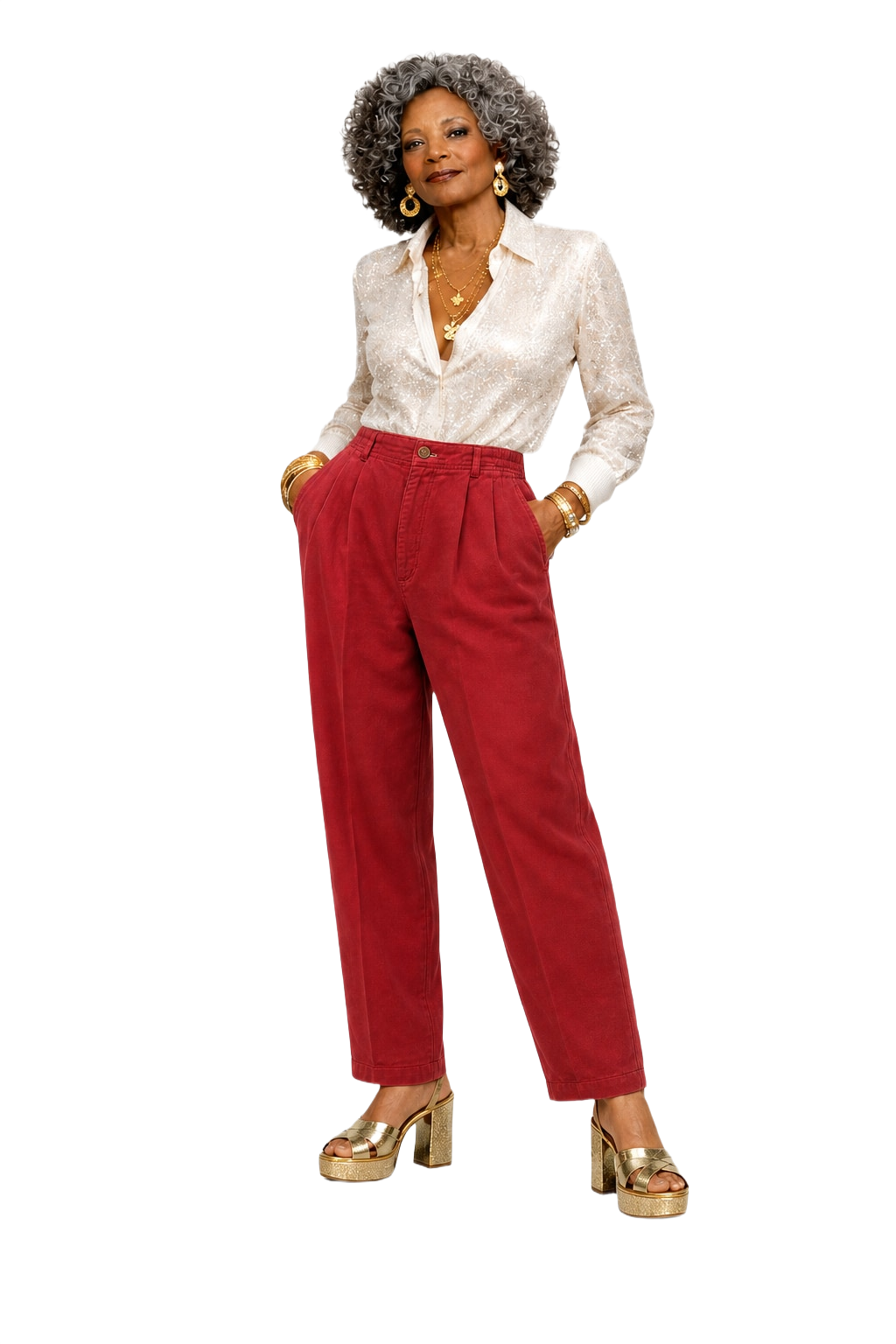 1980s Deep Red Cotton Pants - Model