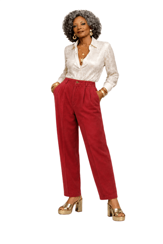 1980s Deep Red Cotton Pants - Model