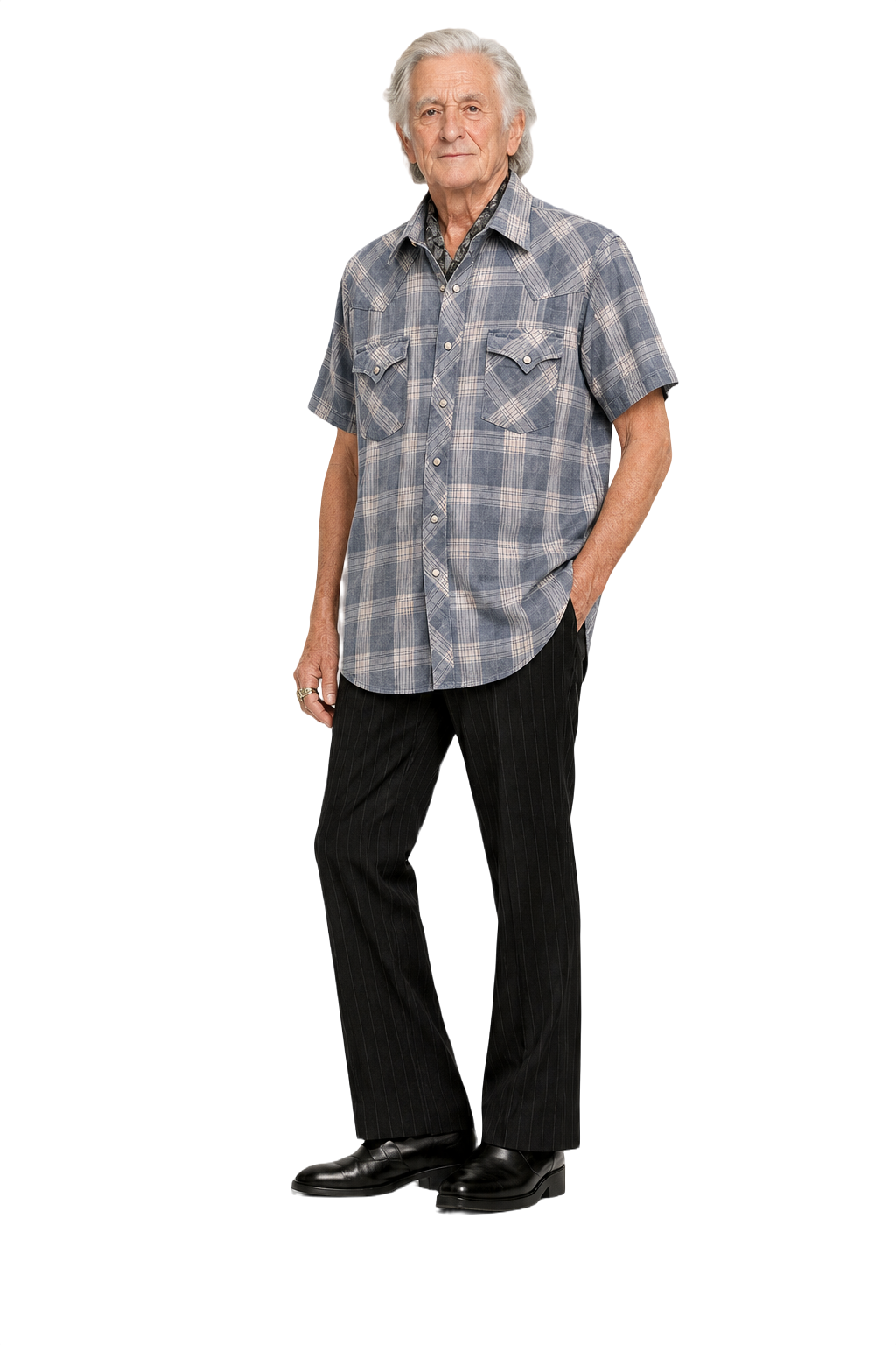 1970s Light Blue Cotton Blend Western Shirt - Model