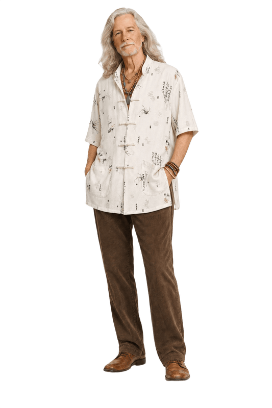 1970s Cream White Linen Blend Shirt - Model