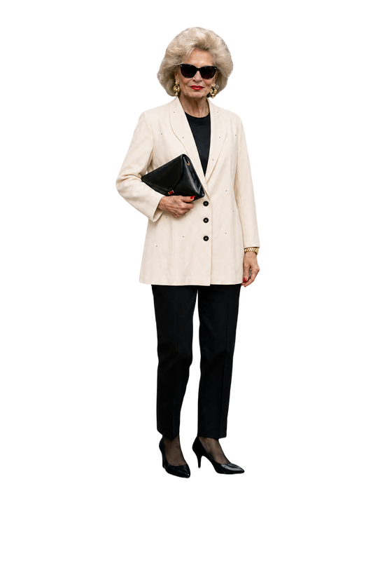 1980s Cream Polyester Blend Blazer - Model