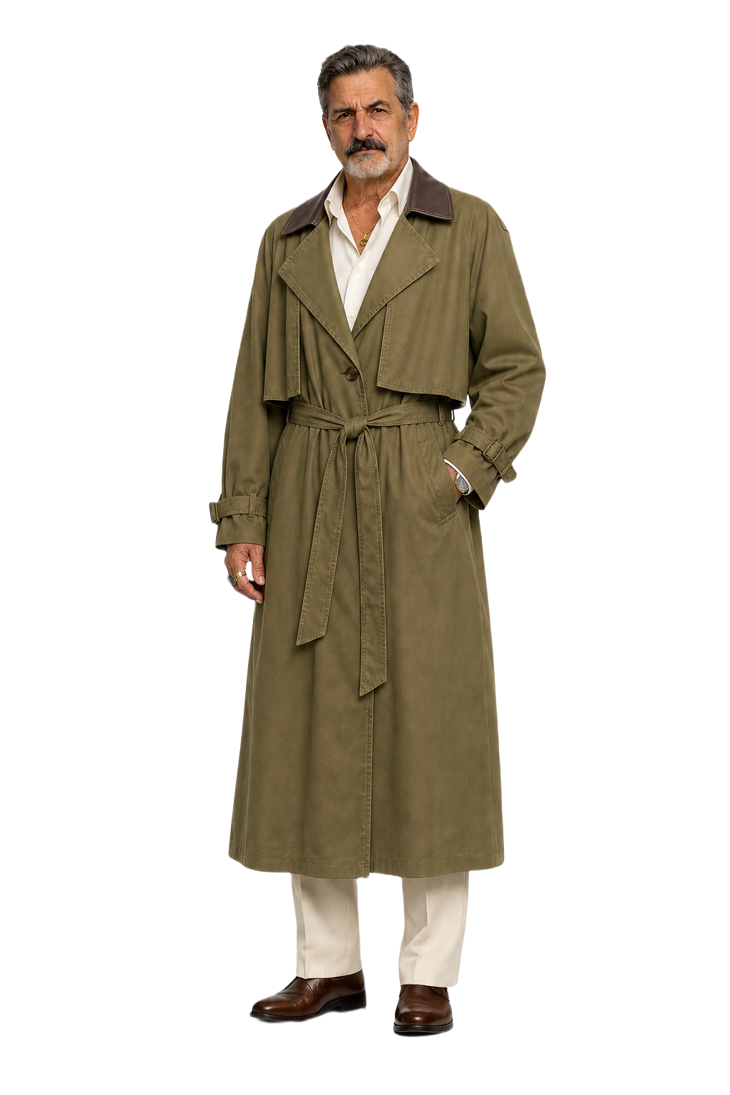 1980s Olive Green Cotton Blend Trench Coat - Model