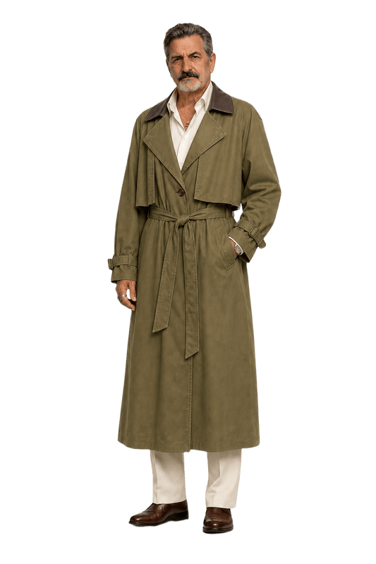 1980s Olive Green Cotton Blend Trench Coat - Model
