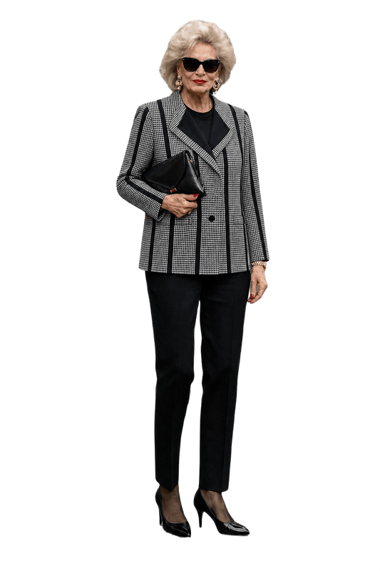 1980s Black and White Wool Blend Blazer - Model