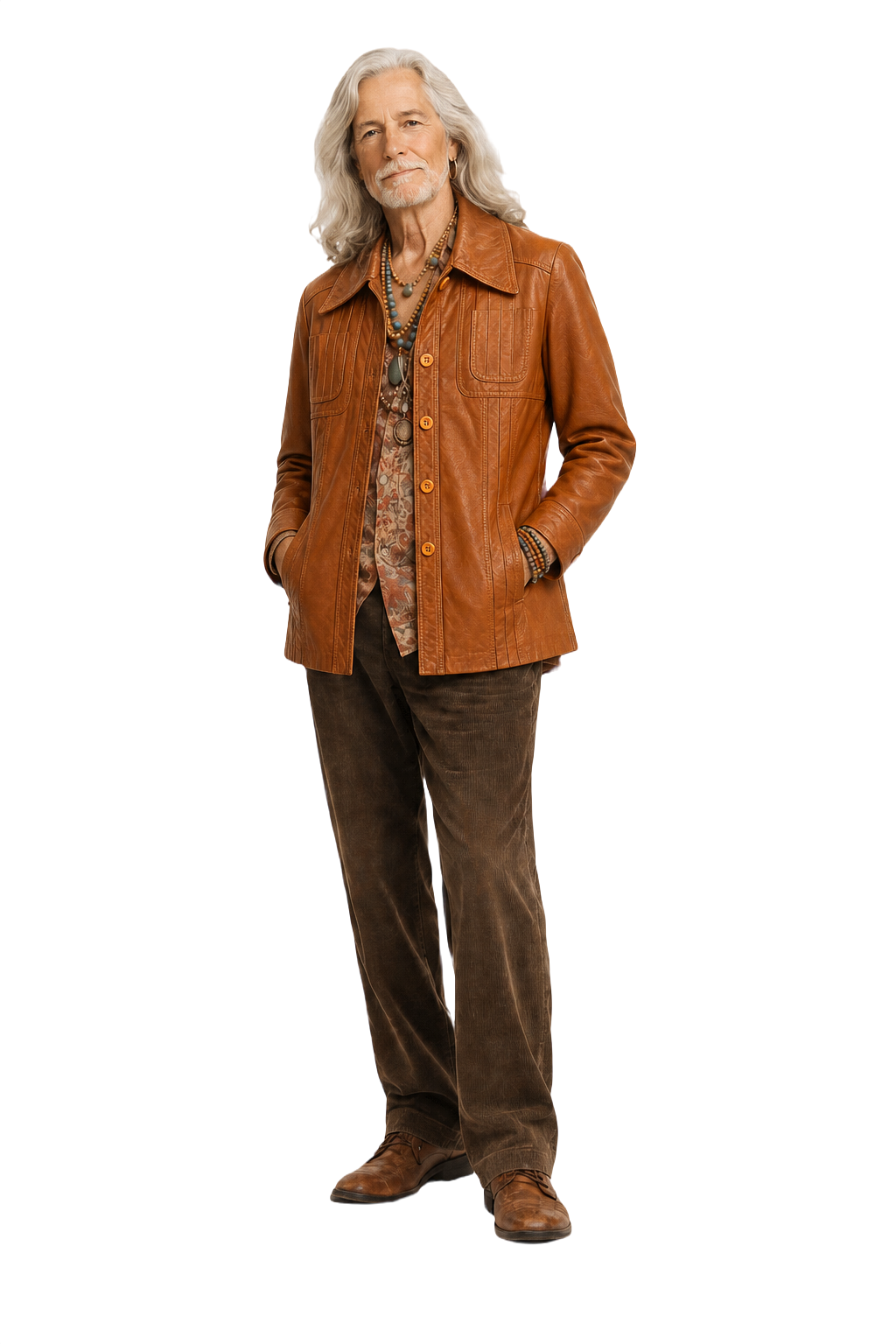 1970s Cognac Orange Leather Jacket - Model