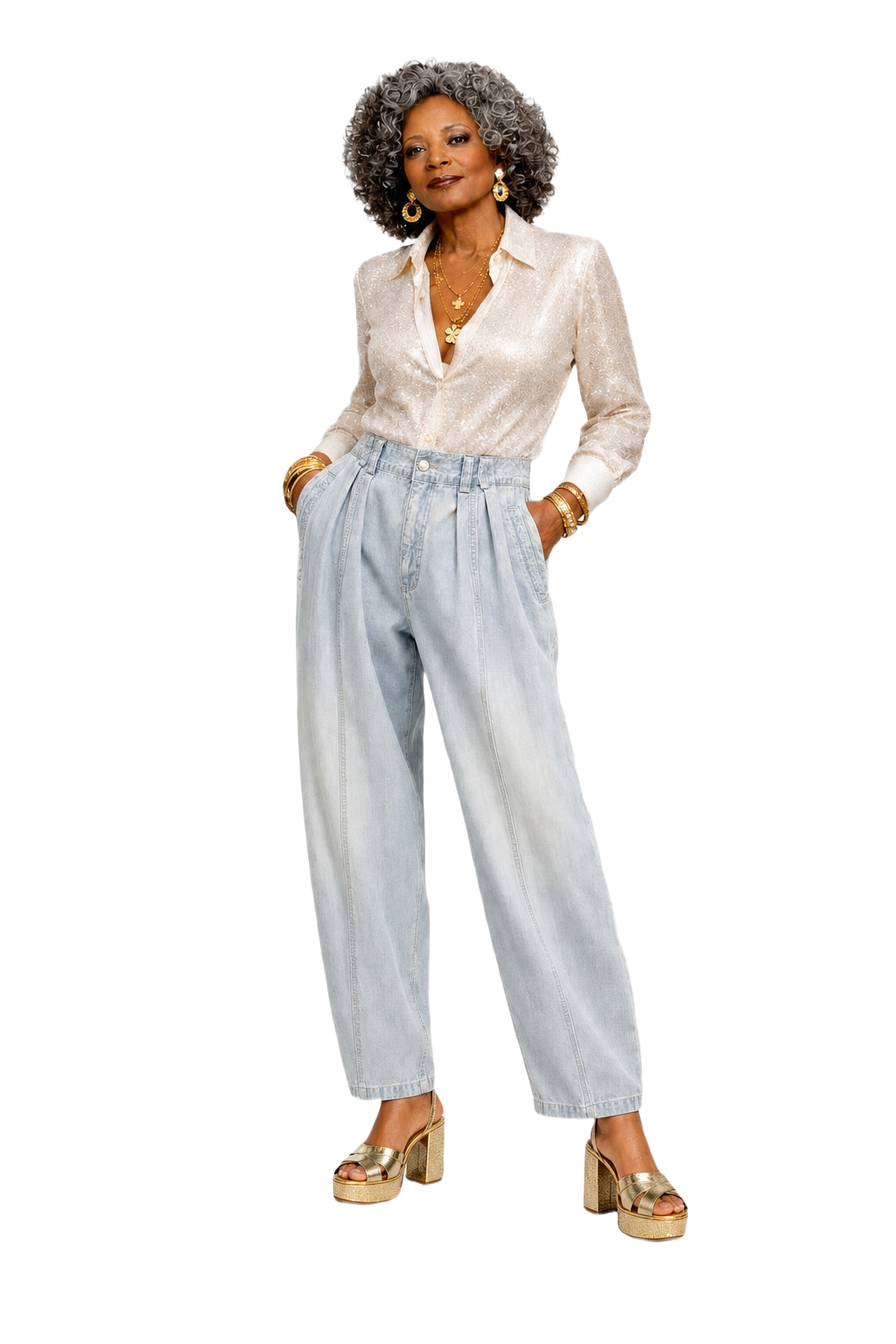 1980s Light Blue Cotton Trousers - Model
