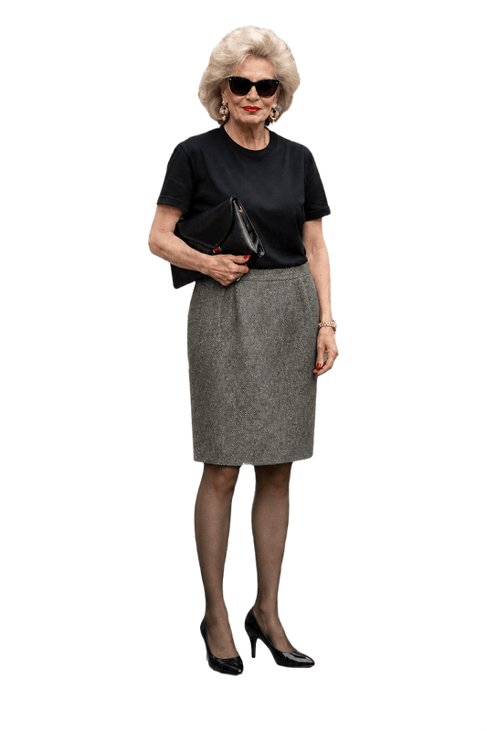 1980s Grey Synthetic Blend Skirt - Model