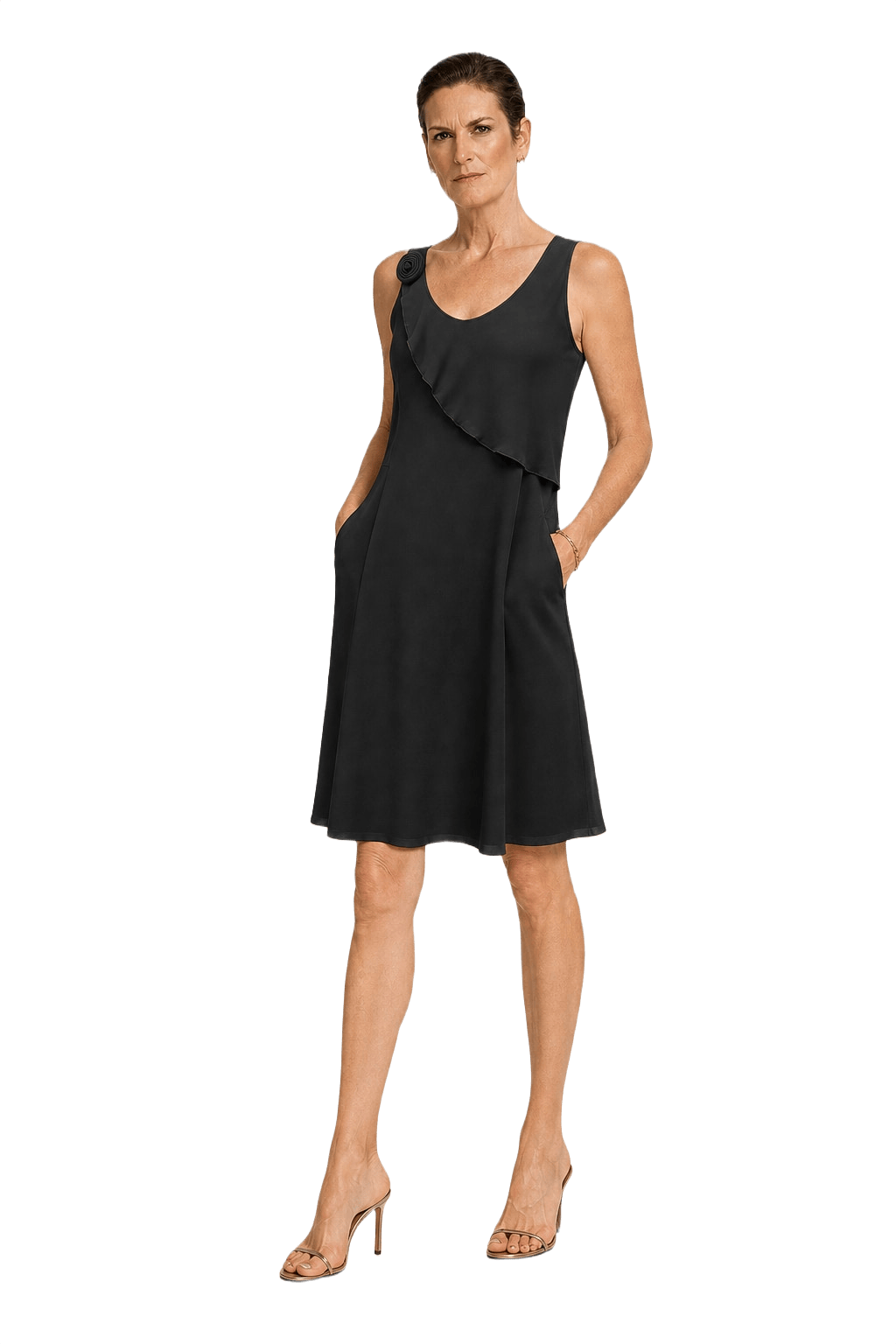 1990s Black Silk Blend Dress - Model