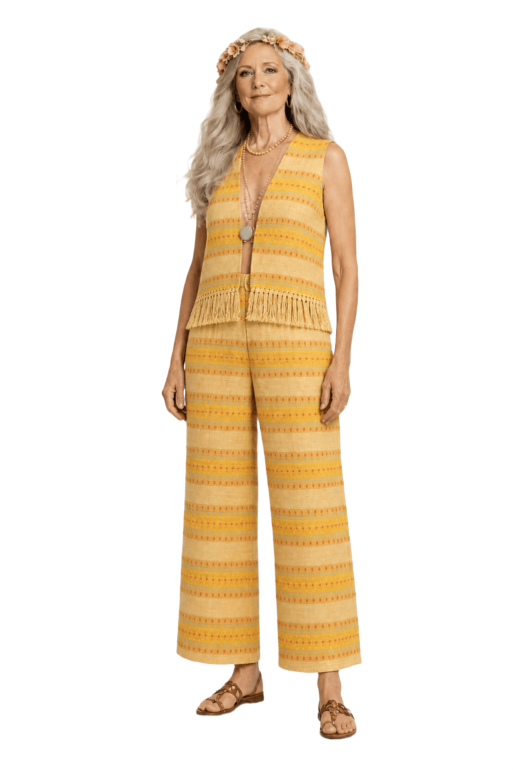 1970s Yellow Cotton Blend Vest and Trousers - Model
