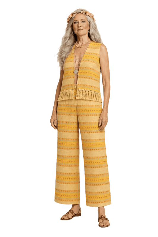 1970s Yellow Cotton Blend Vest and Trousers - Model