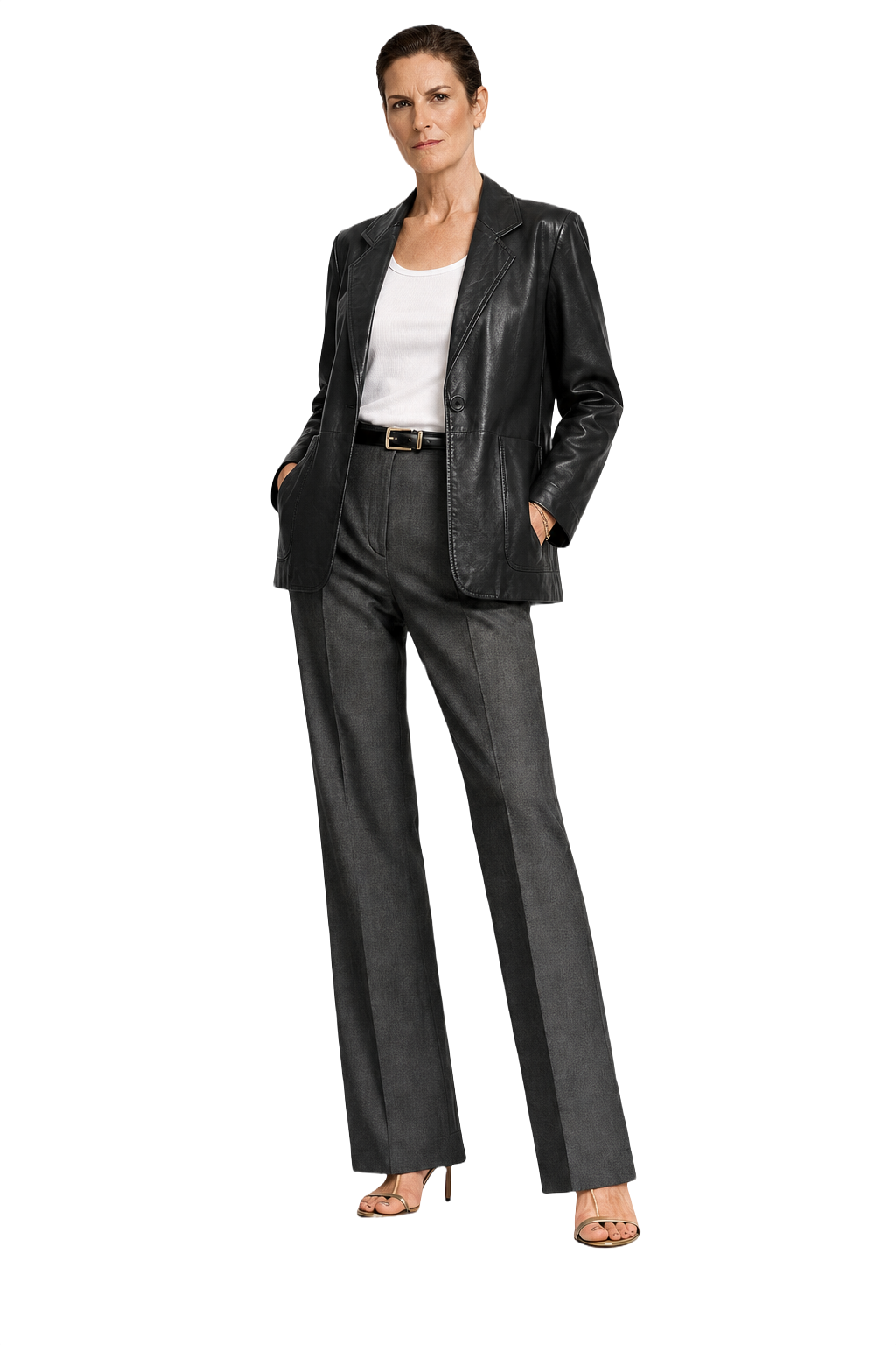 1990s Black Leather Blazer - Model