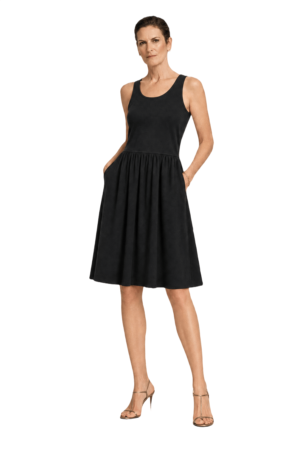 1990s Black Cotton Blend Dress - Model