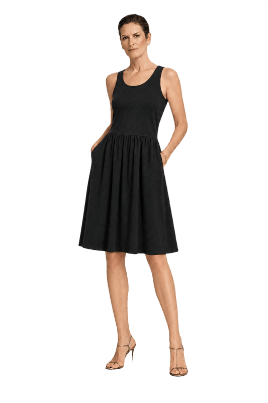 1990s Black Cotton Blend Dress - Model