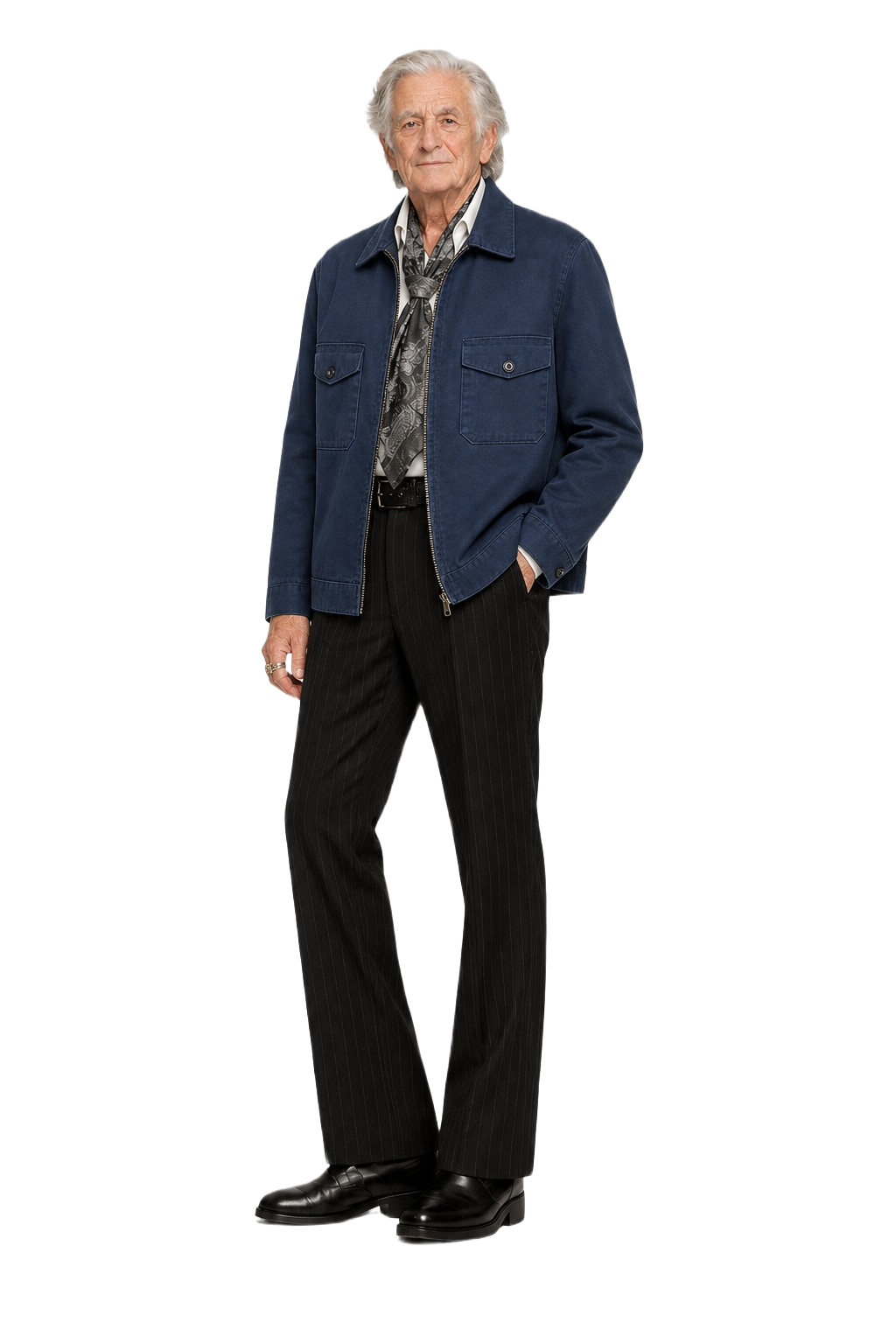 1970s Navy Blue Cotton Blend Jacket - Model