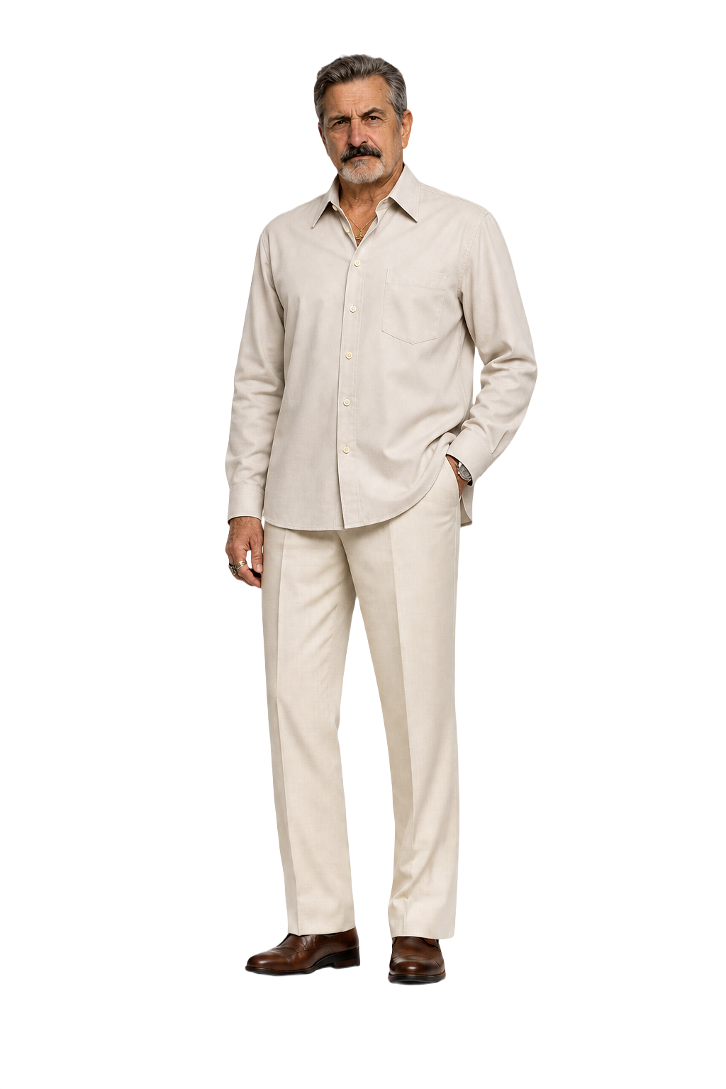 1970s Beige Cotton Shirt - Model