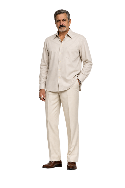 1970s Beige Cotton Shirt - Model