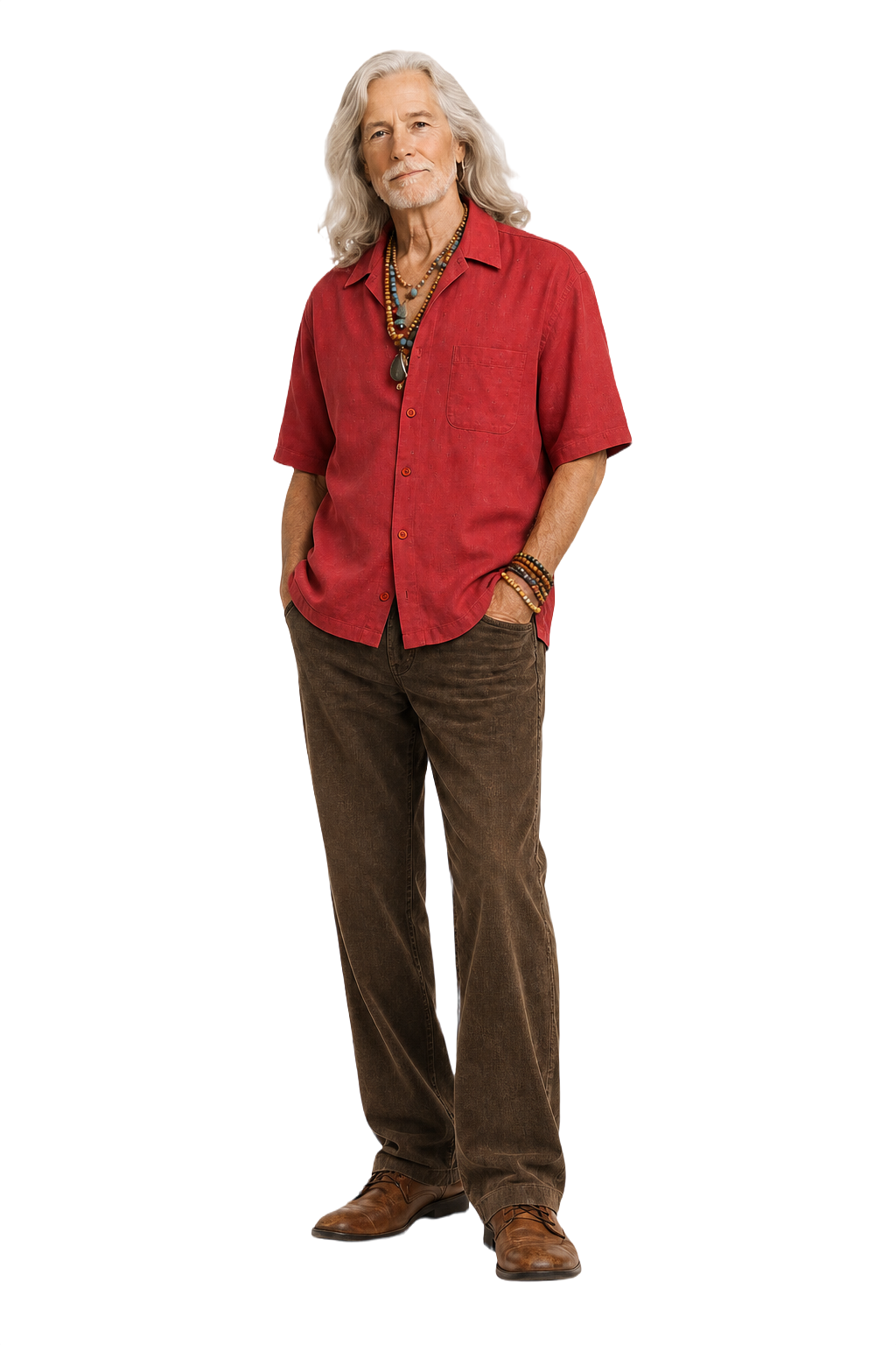 1970s Red Cotton Blend Shirt - Model