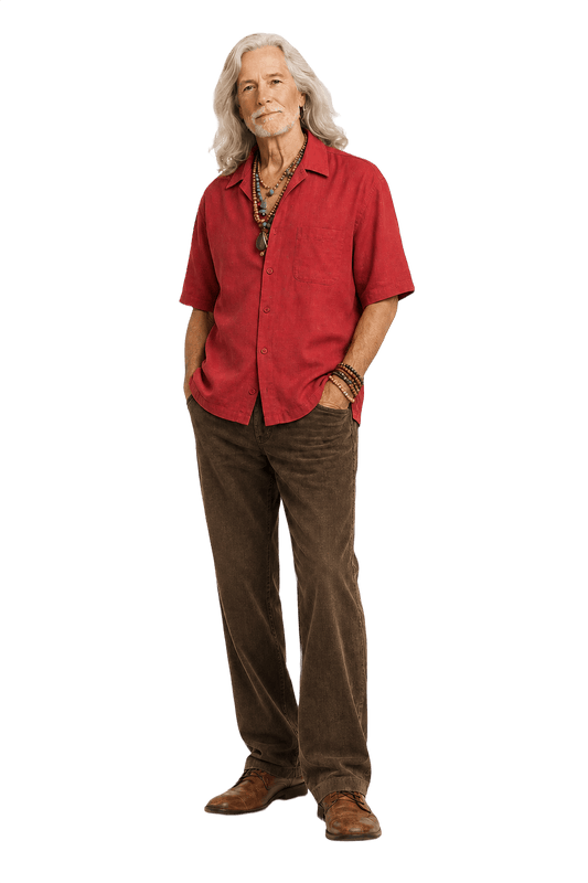 1970s Red Cotton Blend Shirt - Model
