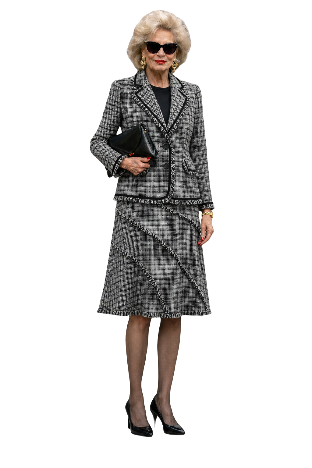 1980s Black and White Tweed 2-Piece Set - Model