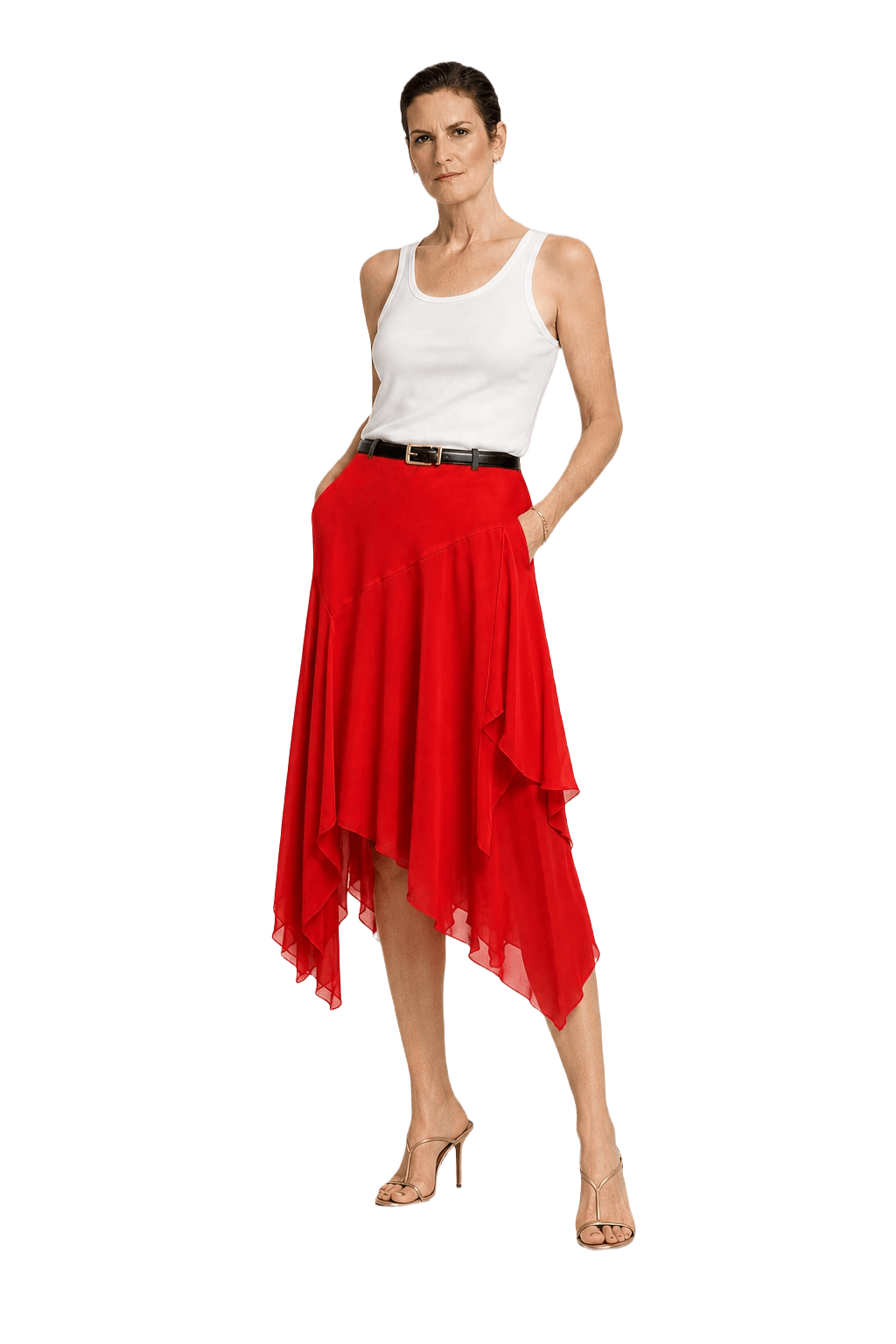 1990s Red Polyester Skirt - Model