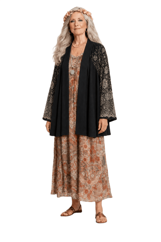 1970s Black Rayon Blend Jacket - Model