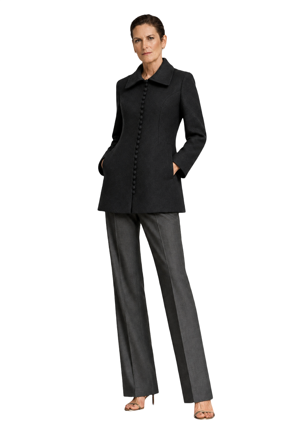 1990s Black Wool Coat - Model
