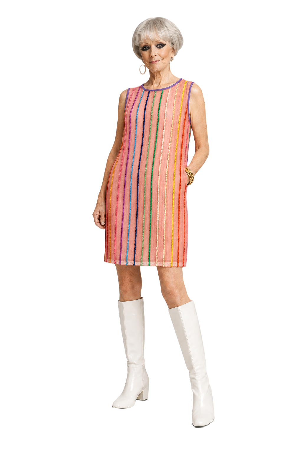 1960s Pink Polyester Blend Shift Dress - Model